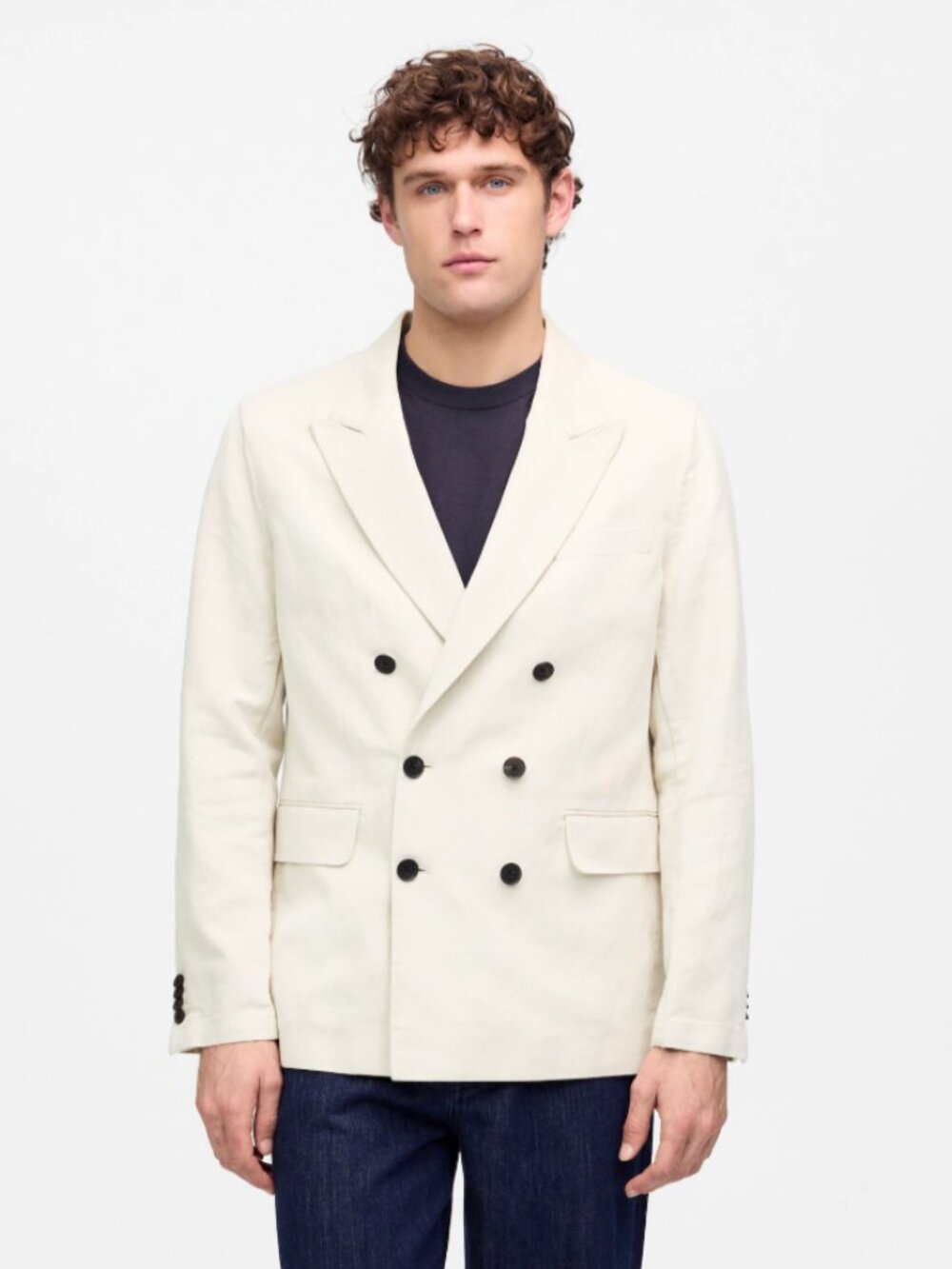 Madewell Double-Breasted Blazer in Cotton-Linen Blend Bone Cream